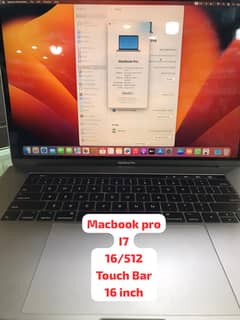 MACBOOK PRO I7 16/512 TOUCH BAR 16 INCH