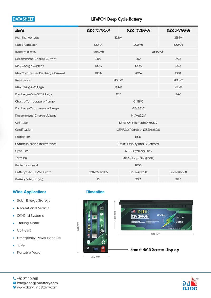 Dongjin DJDC Lithiumion Battery Desktop IP66 12V 100/200AH 6000 Cycles 6