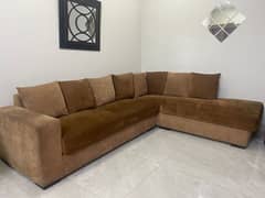 Velvet L-Shaped Sofa with Cushions