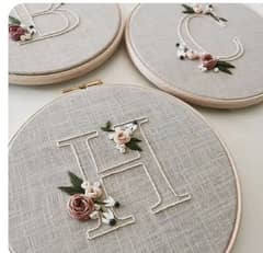 Handmade Embroidery Hoop Art Floral Monogram Designs 