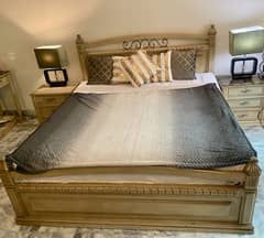 Kind wooden  bed with side tables