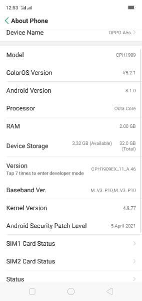 Oppo a5s Raam . 2.32 Only mobile 2