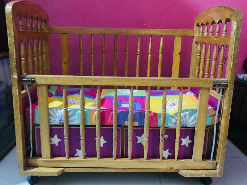 Wooden Baby Cot with 2 Storage Shelf and Foam 1