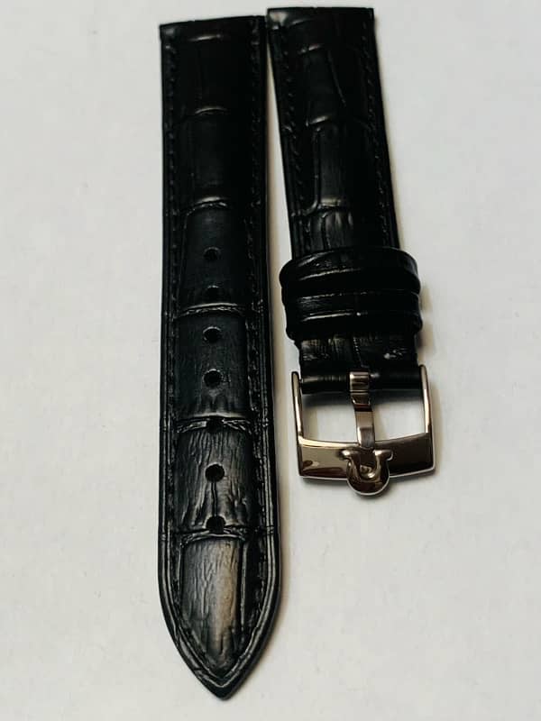 18mm Omega black leather watch strap 1