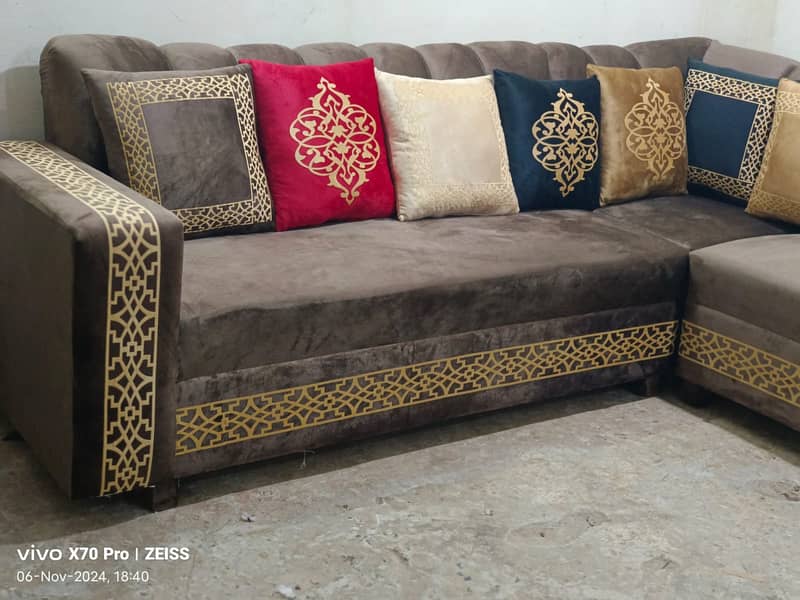 L shape sofa set - Velvet sofa set - Corner sofa set - Sofa set 10