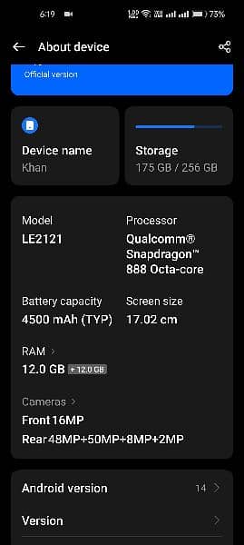 OnePlus 9 pro 256 gb memory and 12 by 12 Ram 5