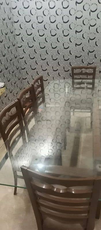 Wooden Glass Dining table with 8 chairs leather seated 3