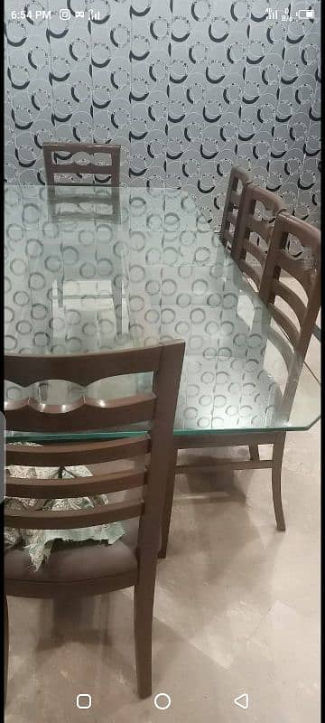 Wooden Glass Dining table with 8 chairs leather seated 4