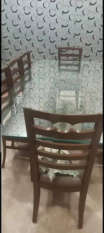 Wooden Glass Dining table with 8 chairs leather seated 6