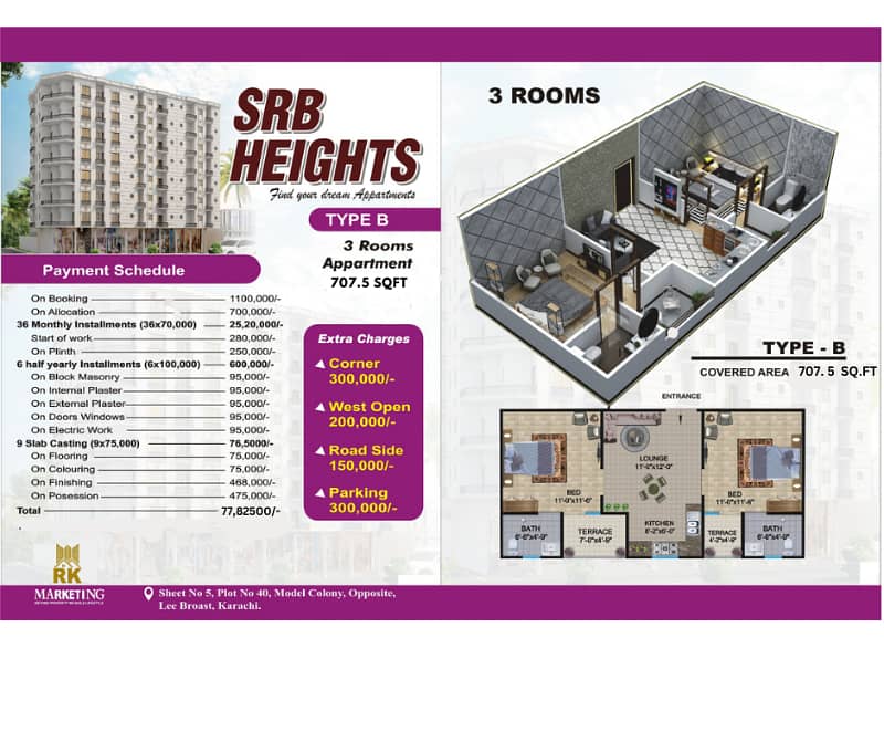 On Booking 3 Rooms Apartment in under construction project {SRB Heights} 1