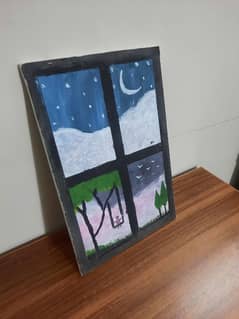 Handmade Acrylic Painting - Window View of Dreamy Night