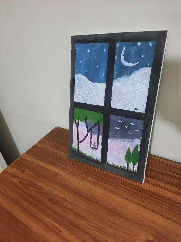 Handmade Acrylic Painting - Window View of Dreamy Night 2