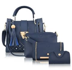 stylish blue pu leather hand bag set 4 pcs for women