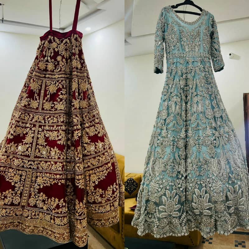 Deep Red Color Lehnga & Bridal Maxi Aqua Color (10/10) 0