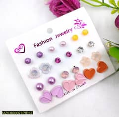 Trendy Artificial Stones Ear Studs, pack of 12