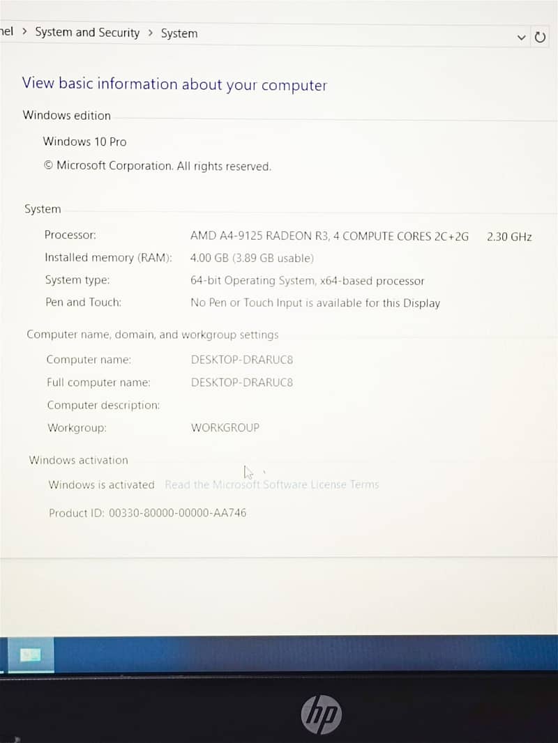 Hp AMD A4 9th Generation 4GB RAM DDR4 128GB SSD 10/10 Conditions|| 15