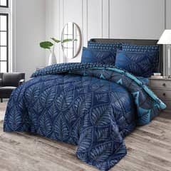 King Size Cotton Bedding Set – 6 Pieces (Printed, Blue)