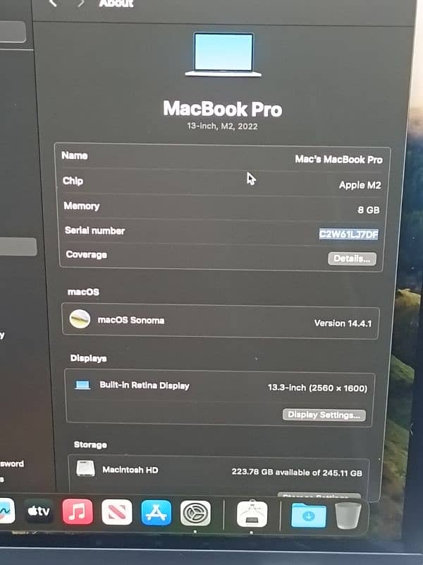 MACBOOK PRO M2 2022 13 INCH TOUCHBAR 8GB/256GB 8 CORE CPU 10 CORE GPU 2