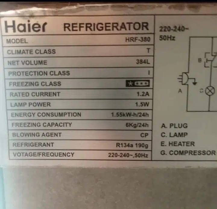 haier frig 380model size 2