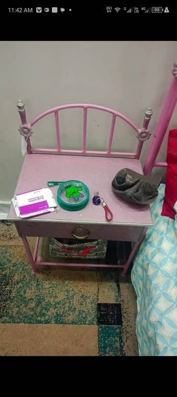 girls bed with dressing and side table all pink colour 2