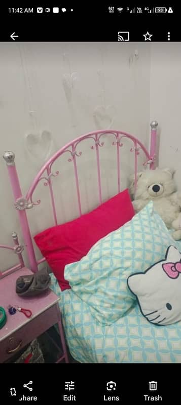 girls bed with dressing and side table all pink colour 3