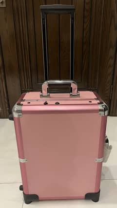 Heavy duty pink makeup beauty box with trolley