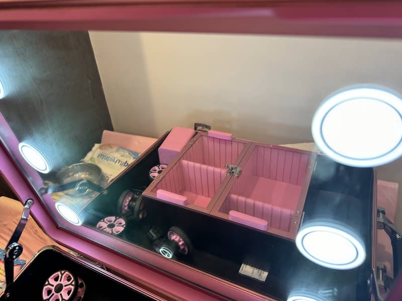 Heavy duty pink makeup beauty box with trolley 5