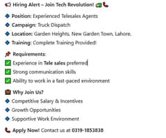 Lahore jobs/Dispatch sales agent