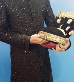 Black Sherwani, Stone Work Sherwani, Wedding Sherwani, Dulha Sherwani,