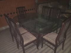 Glass Dining table + 6 wooden chairs