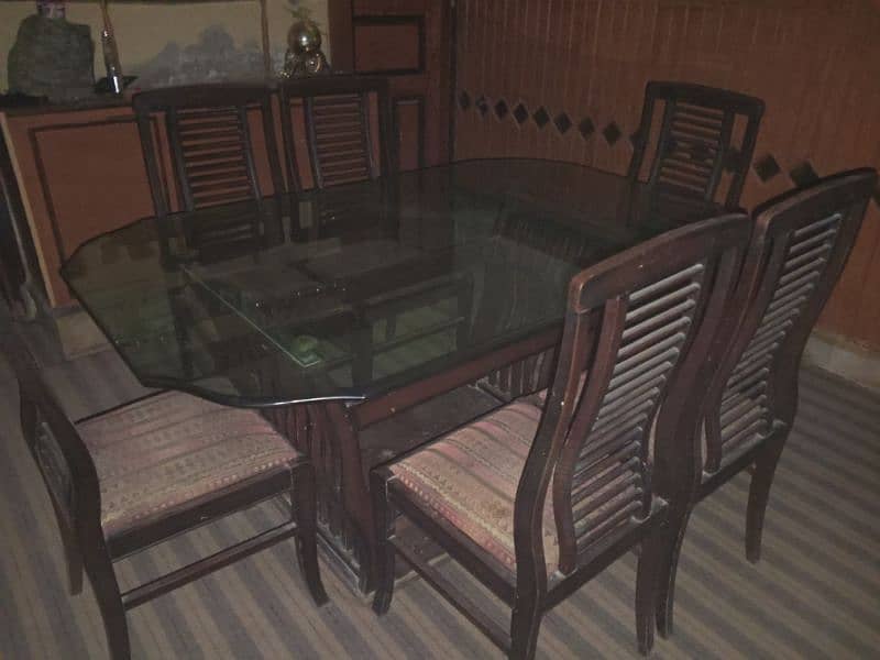 Glass Dining table + 6 wooden chairs 2