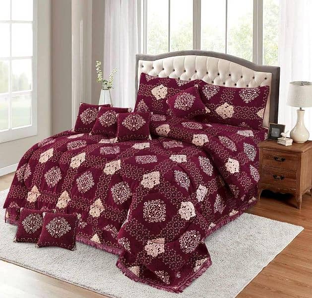 Luxurious Valvet Jacquard Double Bed Set - 10 pcs Printed Bedding 9