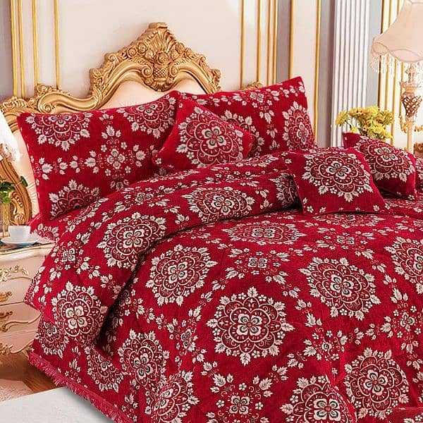 Luxurious Valvet Jacquard Double Bed Set - 10 pcs Printed Bedding 10