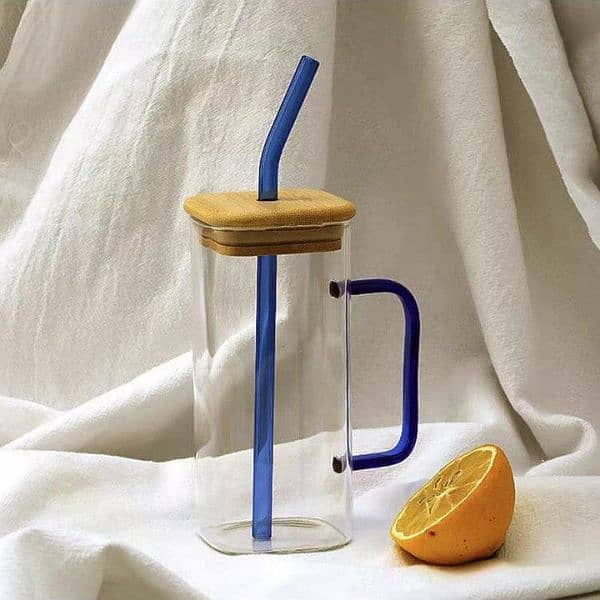 Glass Cup with Bamboo Lid (450ml) with Wooden Cap 0