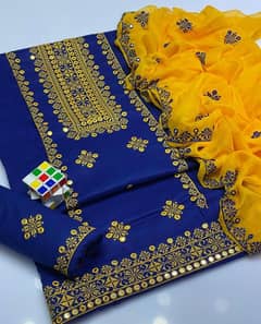 3 Pcs Woman's Undtitched Embroidered Suit