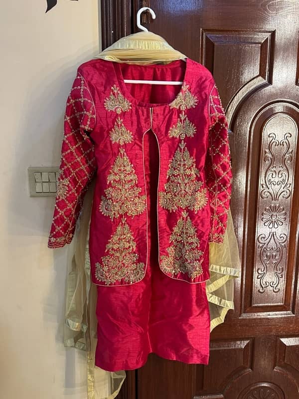 4 pc dress, Shocking Pink colour with Golden Hand Made work 2