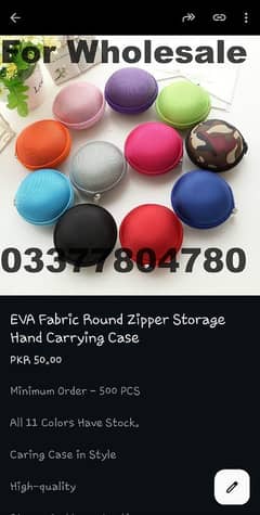 EVA Fabric Round Zipper Storage Hand Carrying Case