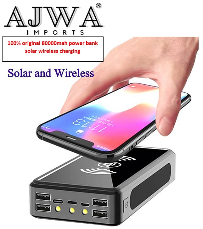 100% original 80000mah power bank solar wireless charging external fas 0