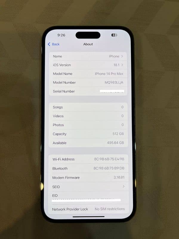 iPhone 14 Pro Max 512GB Non-PTA New Condition 4 months sim time 8