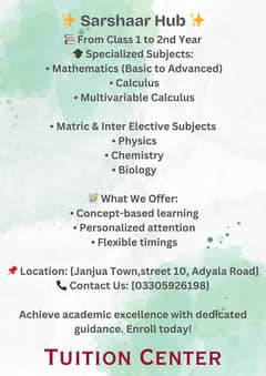 Tuition Center | Sarshaar Hub | All Classes | Adyala Road Janjua Town