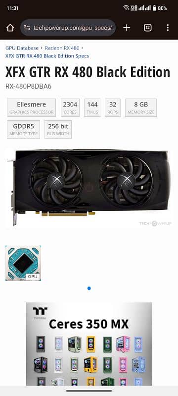 amd xfx Rx 480 8gb DDR 5 direct x 12 256 bits 1