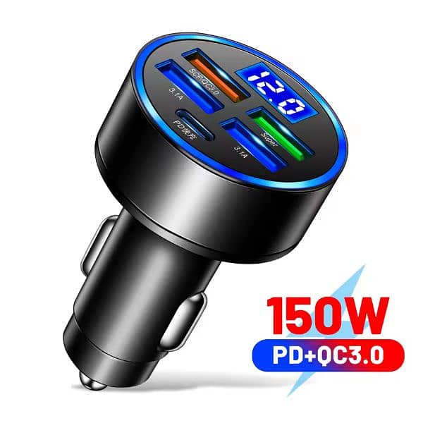 66-250W PD Car Charger QC3.0 Fast Charge Car Cigarette Lighter 8