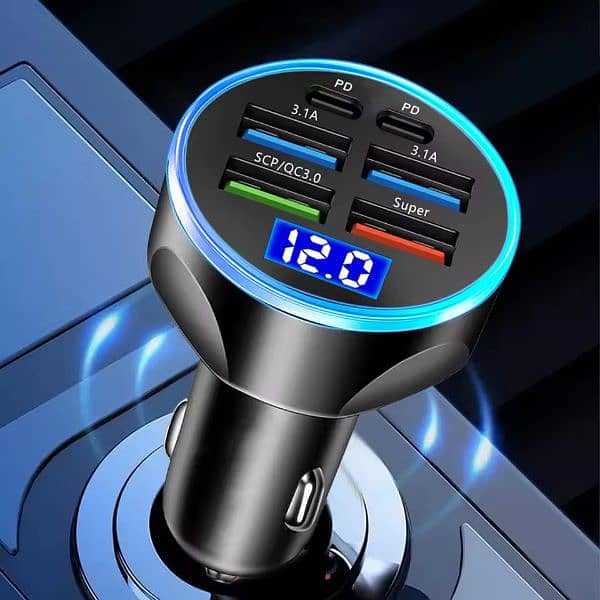 66-250W PD Car Charger Fast Charge Car Cigarette Lighter with Display 3