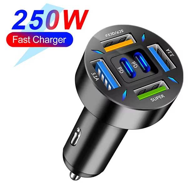 66-250W PD Car Charger Fast Charge Car Cigarette Lighter with Display 7