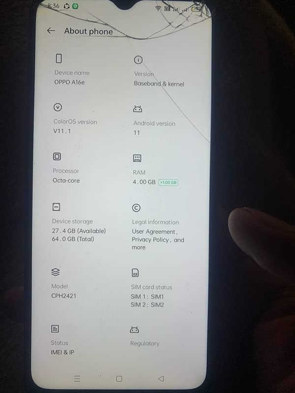 oppo A16E 4/64 condition new just front glass crack 3