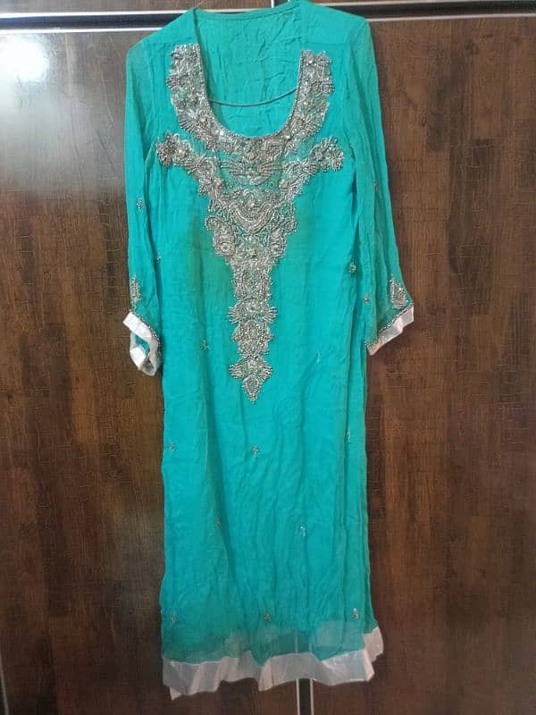 Women's Suit 2 Pcs in Sea Green,Dark Green Color (Chiffon) Medium Size 1