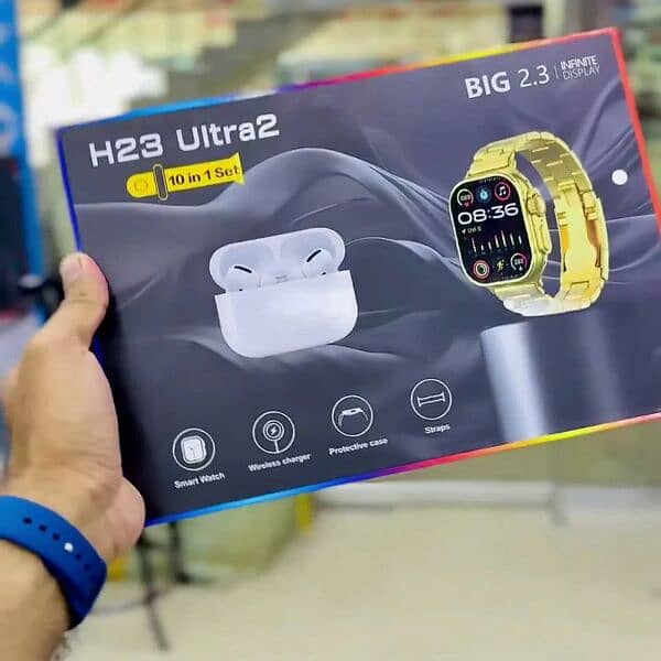 H23 Ultra 2 Smart Watch (10 in 1) + Free Airpods 1