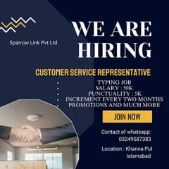 We are hiring CSR for Typing work