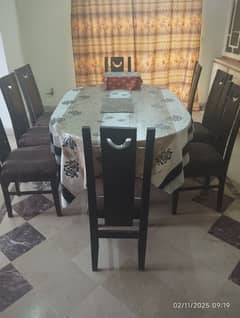 Wooden Dining Table + 8 Chairs