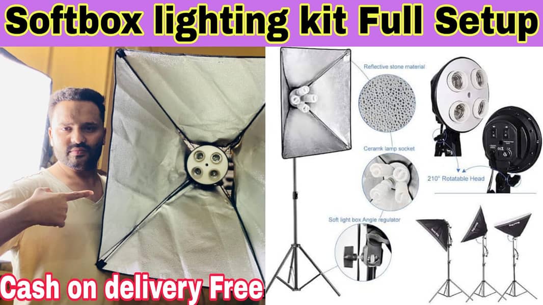 Softbox lighting Kit & Stands k sath full Setup 0